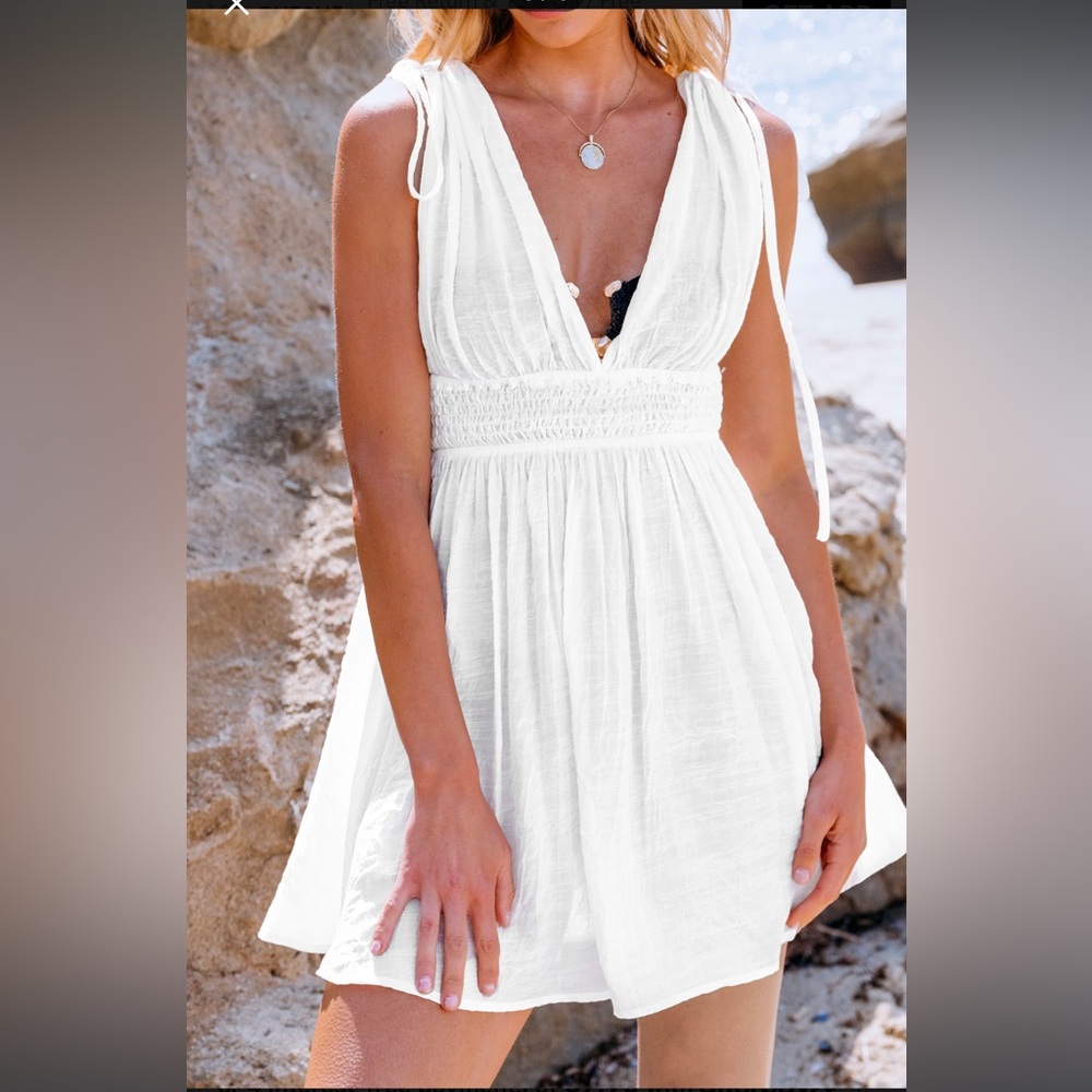 Cupshe Plunging Smocked Waist Cover-Up Dress
